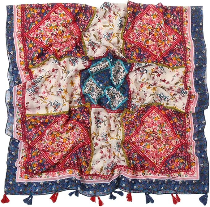 Yeieeo Boho Scarf for Women Lightweight Floral Printed Scarf Fall Winter Fashion Fringed Shawl