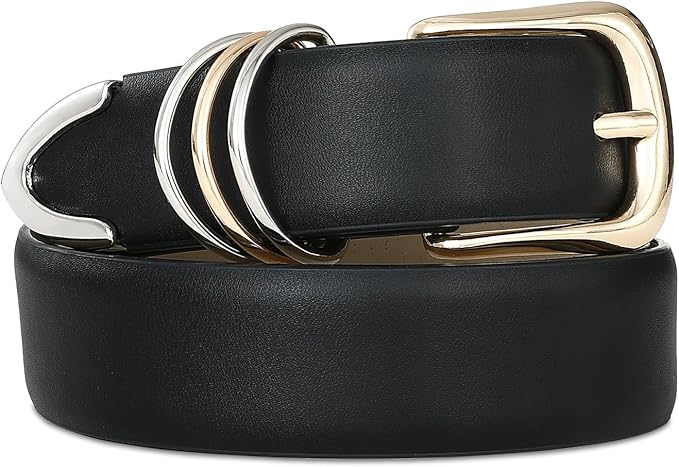 Women's Leather Belts with Gold Buckle Fashion Leather Waist Belt Elegant Ladies Belts for Jeans Dress & Casual Wear