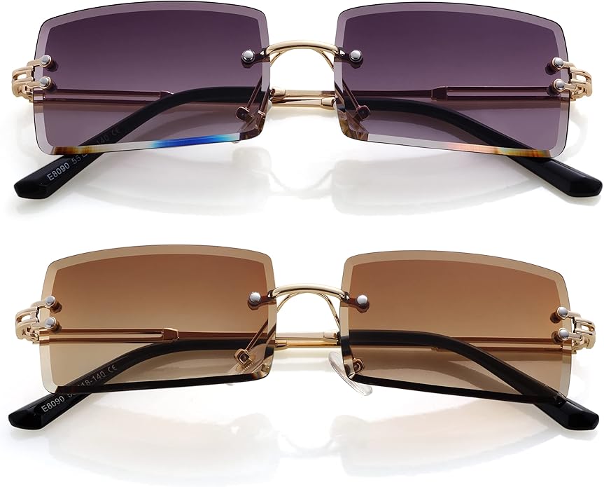 Kursan Frameless Rectangle Sunglasses for Men Women Small Rimless Sun Glasses Shades UV400 Protection
