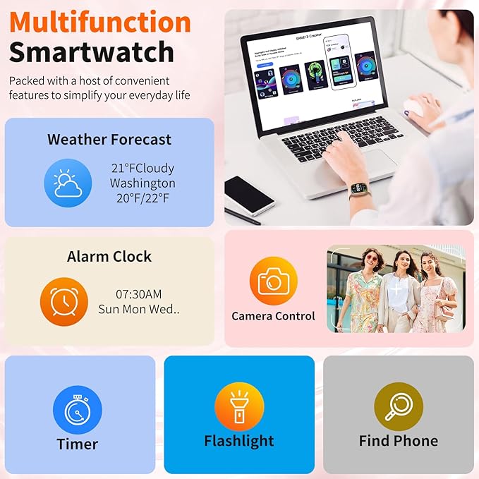 2025 Upgraded Smart Watch Alexa Built-in【1.83" HD Touchscreen】【BT5.3 Call, 100+ Sports Modes & IP68 Waterproof】 Fitness Tracker 24/7 Heart & Sleep Monitor for Android iOS Men Women