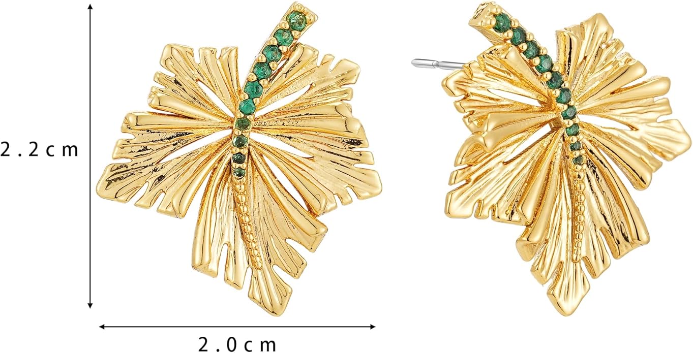Large Gold Earrings for Women, Chunky Gold Statement Drop Dangle Earring Maple Leave Ginko Leaf Jewelry Gifts
