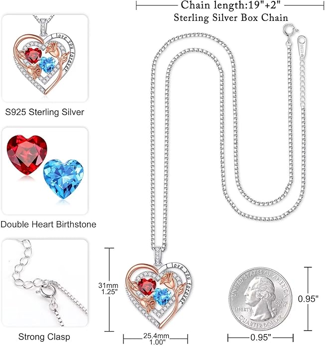 Iefil Mothers Day Gifts for Wife - Sterling Silver Birthstone Necklace Birthday Gifts for Her Wife