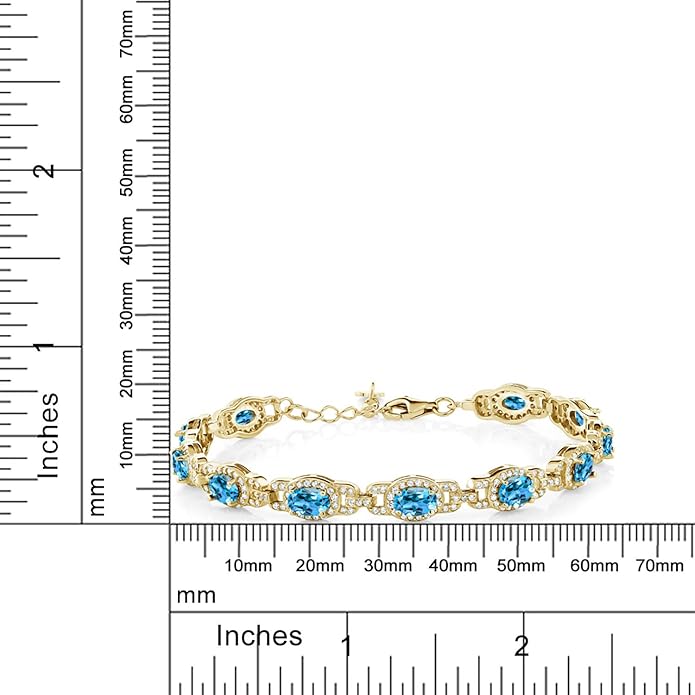 Gem Stone King 18K Yellow Gold Plated Silver Oval Gemstone Birthstone Tennis Bracelet For Women | Oval 6X4MM | 7 Inch With 1 Inch Extender | Fine Jewelry Gifts for Her Mom Women Wife