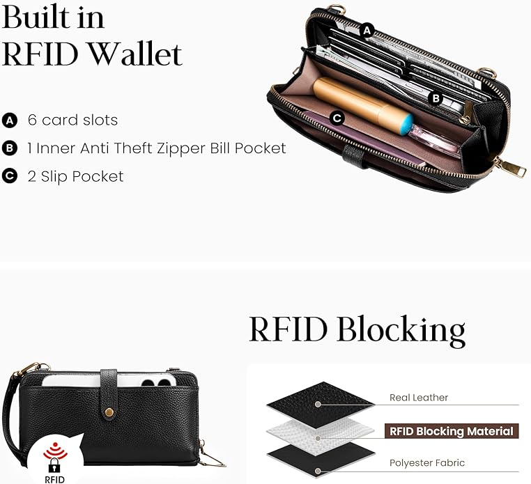 befen Leather Wristlet Wallet for Women Cell Phone Purse with Built in Wallet Vintage Leather Crossdody Bag Clutch Purse
