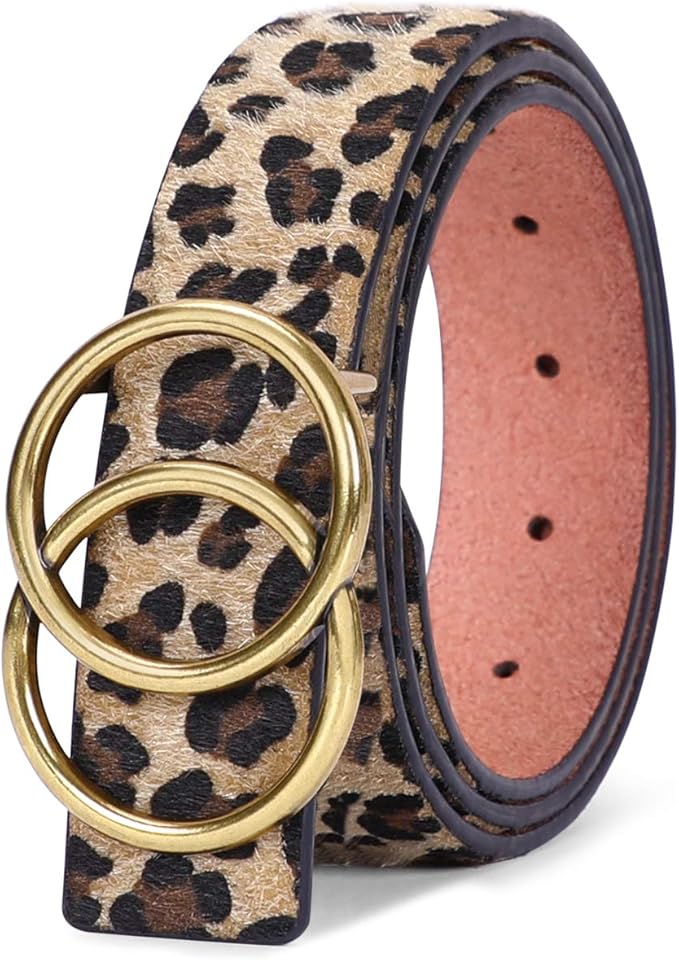 SUOSDEY Women Leather Belt Fashion Double O-Ring Soft Faux Leather Waist Belts For Jeans Dress