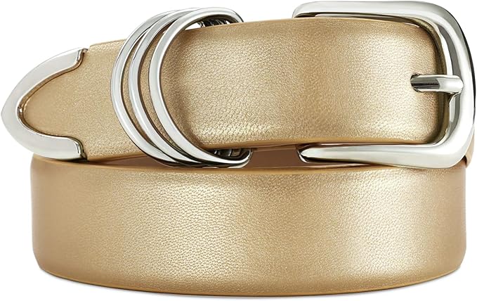Women's Leather Belts with Gold Buckle Fashion Leather Waist Belt Elegant Ladies Belts for Jeans Dress & Casual Wear