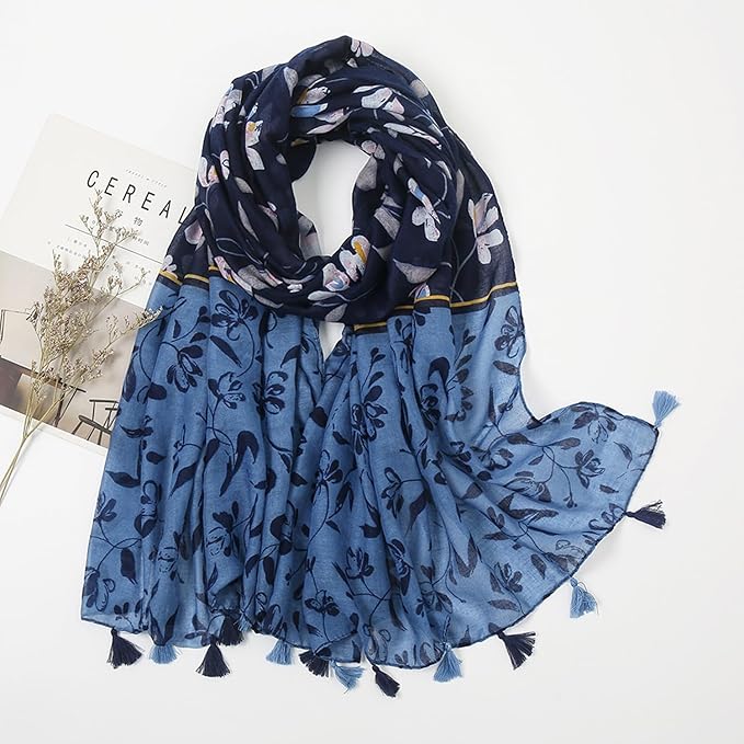 YOUR SMILE Large Boho Scarf for Women Lightweight Floral Printed Scarves Fall Winter Fashion Fringed Shawl wraps