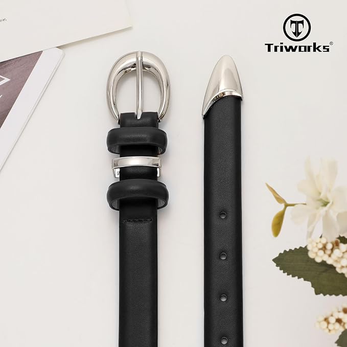 TRIWORKS Women Leather Belt for Jeans Pants Fashion Ladies Skinny Faux Leather Dress belt with Gold Buckle