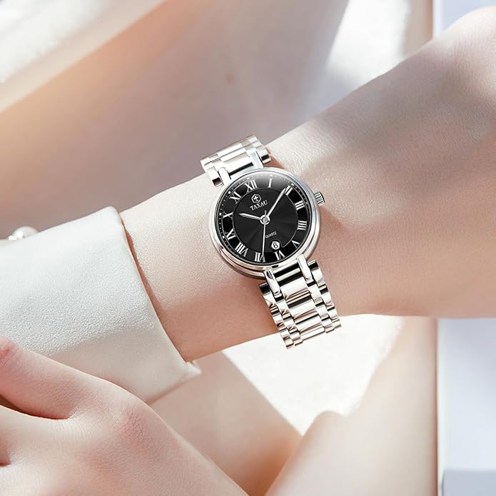 Gold Silver Two Tone Women Stainless Steel Watch Small Wrist ElegantDress Watch for Women Fashion Luxury Waterproof Day Date Analog Quartz Ladies Watches