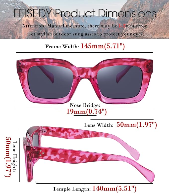 FEISEDY Classic Women Sunglasses Fashion Thick Square Sun Glasses Chunky Frame UV400 B2471