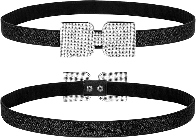 Womens Belts for Dress Fashion Rhinestone Elastic Bow Belt Skinny Waist Belt