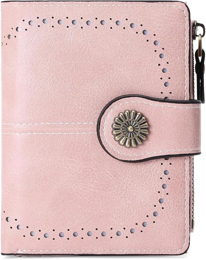 Premium Slim Genuine Leather Bifold Wallet for Women with Advanced RFID Blocking Technology and Zippered Coin Compartment (Pink)