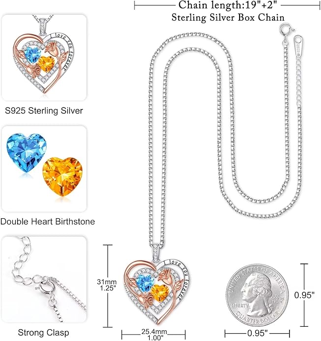 Iefil Mothers Day Gifts for Wife - Sterling Silver Birthstone Necklace Birthday Gifts for Her Wife