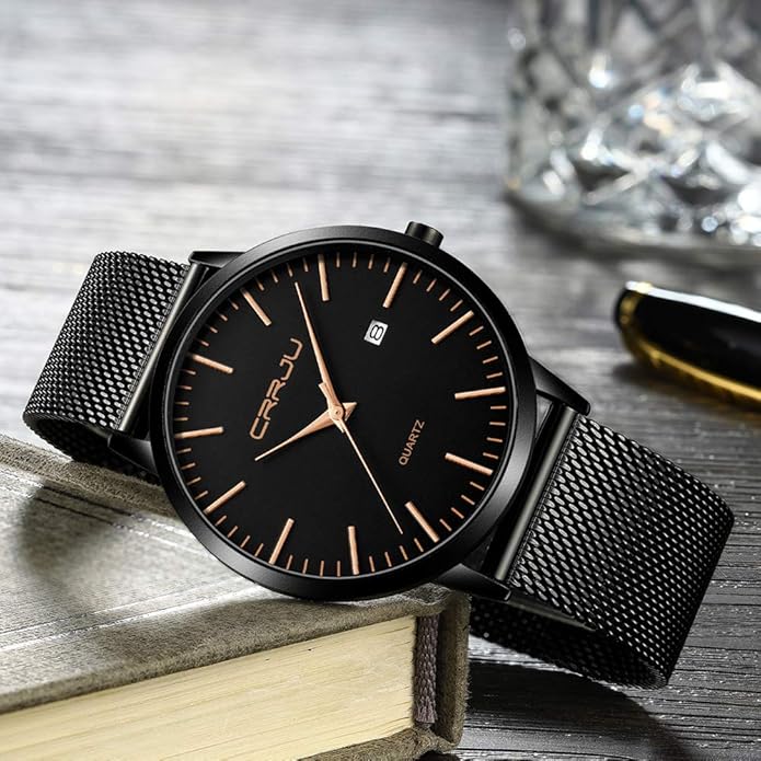 CRRJU Men's Minimalist Casual Luxury Auto Date Watches Fashion Business Japan Movement Quartz Waterproof Wristwatches for Men Stainsteel Steel Band Watch