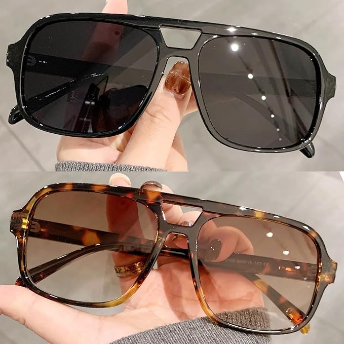 Retro Aviator Sunglasses for Women Men Trendy Classic 70s Square Aviator Sun Glasses Vintage Shades