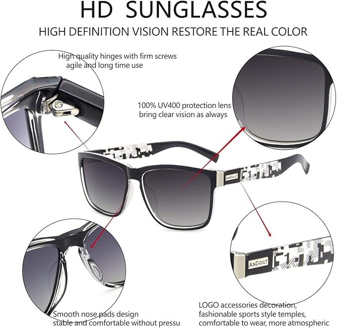 ANDOILT Sport Polarized Square Sunglasses