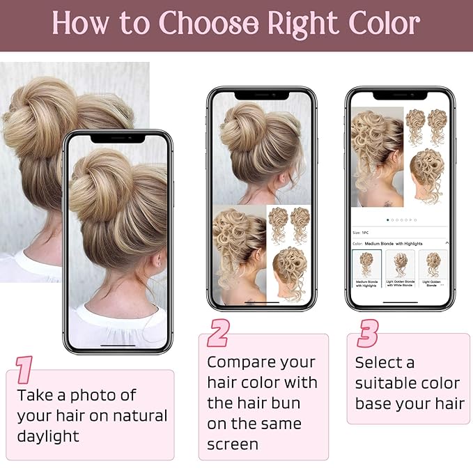 HOOJIH 2PCS Messy Bun Hair Piece, Tousled Updo with Tendrils Bun Extensions Wavy Curly Hair Wrap Ponytail Hairpieces for Women HB010 Dasiy - Medium Blonde with Highlights