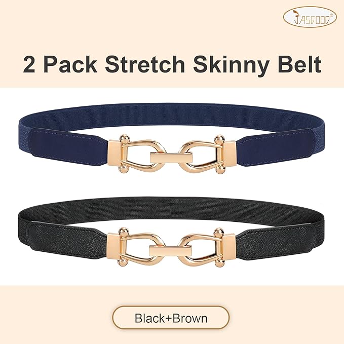 JASGOOD Women Stretchy Waist Belt Retro Elastic Skinny Belt for Ladies with Gold Buckle