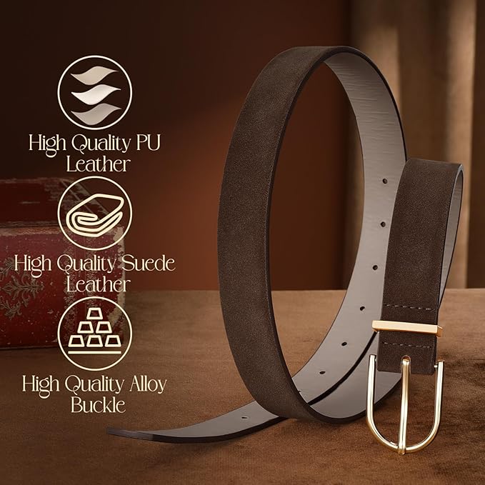SANSTHS Women Faux Leather Chic Belts for Jeans Pants Fashion Ladies Belt Solid Color with Gold Curved Pin Buckle