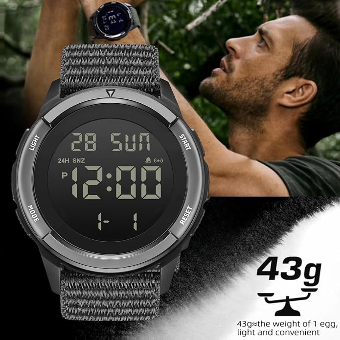 Digital Watch Military Watches for Men Black Tactical Sports Waterproof Men's Women's Wrist Watch with LED Backlight Nylon Band Stopwatch,Green