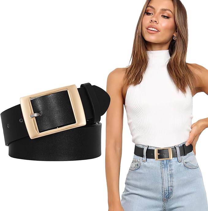 SUOSDEY Fashion Womens Leather Belts,Wide Waist Belt with Pin Buckle for Jeans Pants Dresses,1.5" width