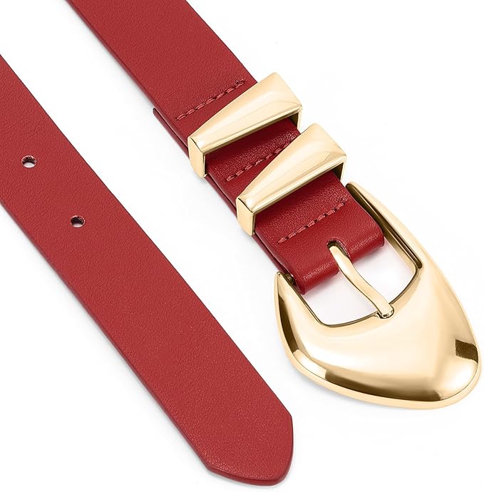 XZQTIVE Women's Leather Belts for Jeans Dress Pants Black Brown Belts for Women Ladies Waist Belts with Gold Buckle