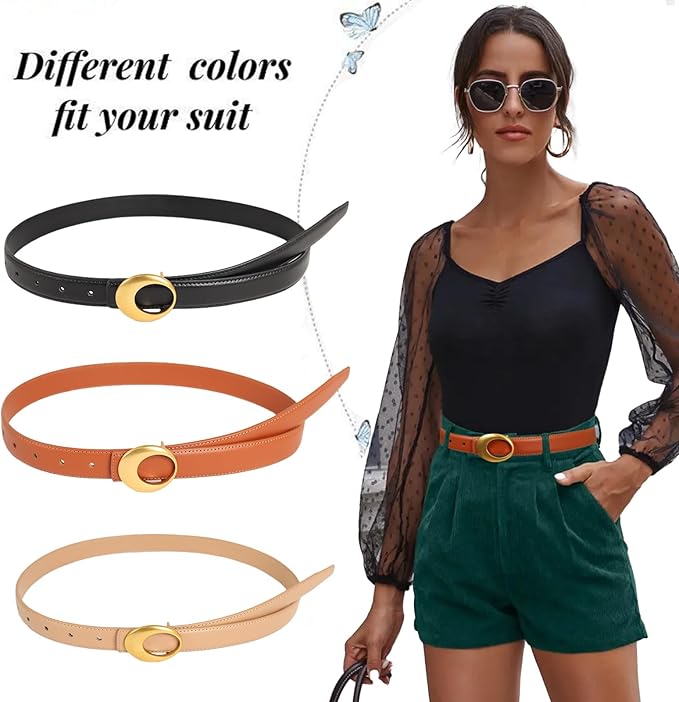Women's Fashion Classic Metal Buckle Leather Belt with Jeans Dress