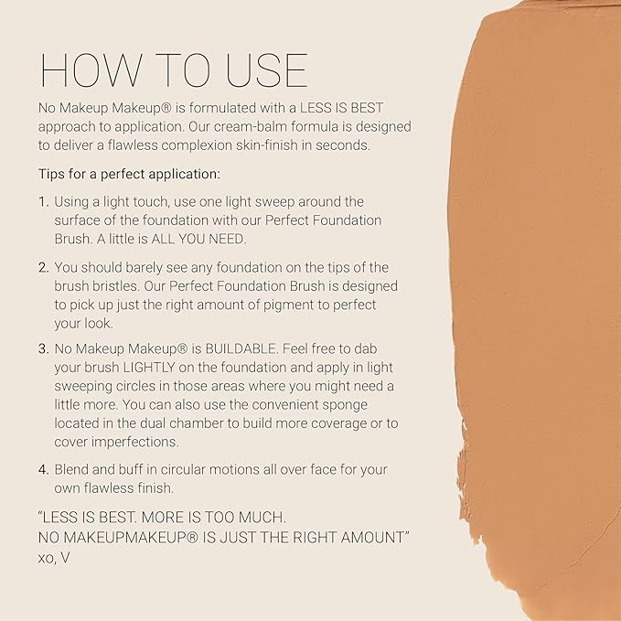 No Makeup Makeup Long-Lasting Lightweight Foundation & Brush Duo | Cruelty-Free, Fragrance-Free, Buildable, Transfer-Proof Makeup (Golden Tan)