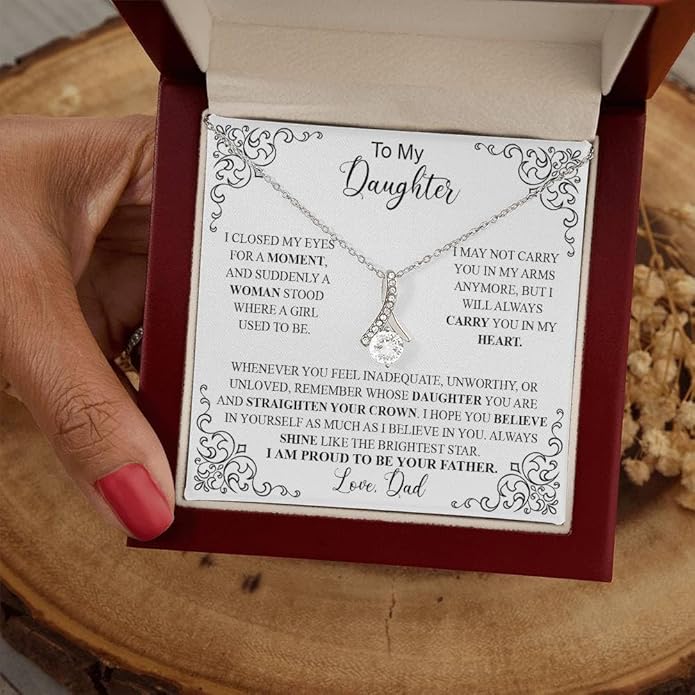 VIRAGIL To My Daughter Gift Necklace From Dad or Mom - Badass Daughter Jewelry With Heartfelt Message & Elegant Box