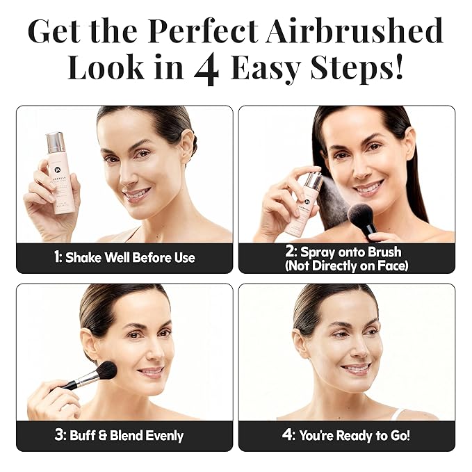 MagicMinerals AirBrush Foundation by Jerome Alexander – 2pc Set with Airbrush Foundation and Kabuki Brush - Spray Makeup with Anti-aging Ingredients for Smooth Radiant Skin - Dark Espresso
