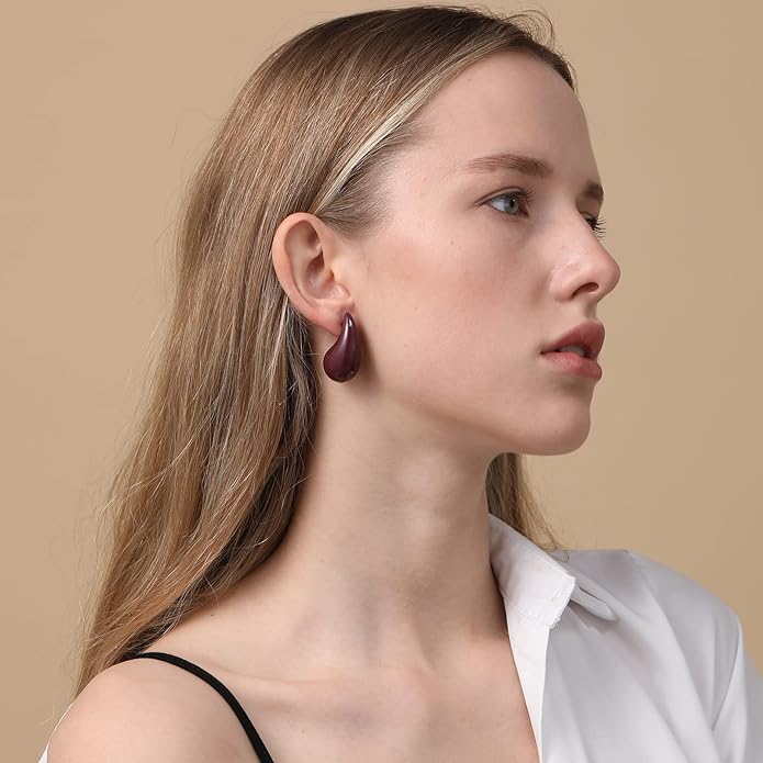 Apsvo Chunky 14K Gold Plated Hoop Earrings for Women, Lightweight Waterdrop Hollow Open Hoops, Hypoallergenic Dupes Earrings