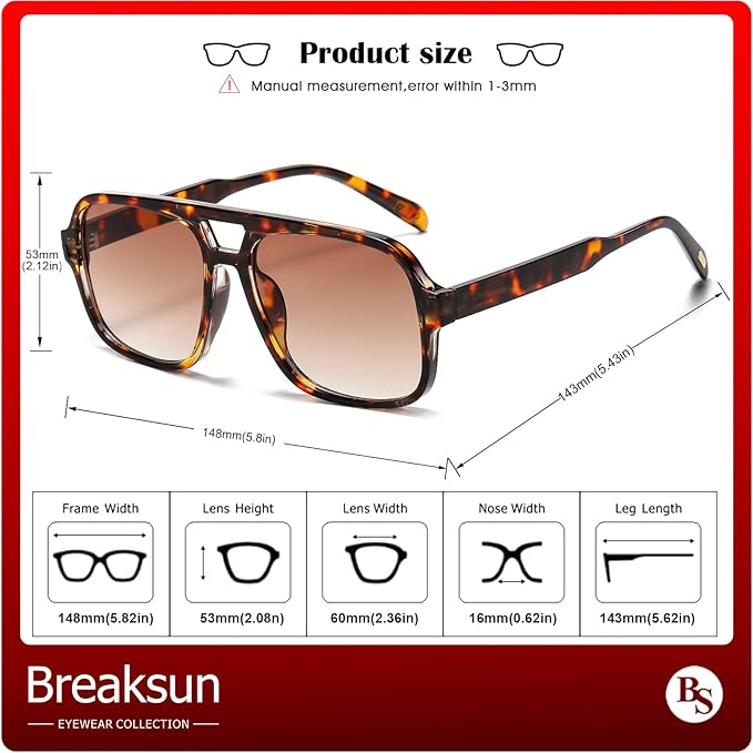 Retro Aviator Sunglasses for Women Men Trendy Classic 70s Square Aviator Sun Glasses Vintage Shades
