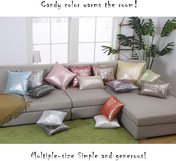 Xinrjojo Pack of 2,Sparkling Decorative Suede Pillow Covers Soft, Square Throw Pillow Covers, Solid Color Cushion Covers, Pillow Cases for Sofa Bedroom Car 22 x 22 Inch, 55x55 cm(Silver- White)