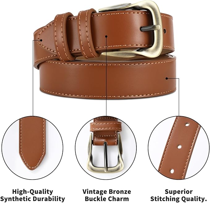 Women's Leather Belts with Gold Buckle Fashion Leather Waist Belt Elegant Ladies Belts for Jeans Dress & Casual Wear
