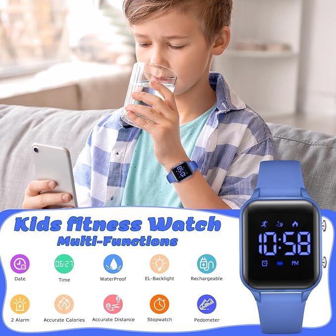 L LAVAREDO Kids Digital Watches for Boys Girls,Waterproof Sport Watch with Pedometer Stopwatch Vibration Alarm for Ages 5-13,No App Fitness Tracker Watch for Kids Teens Birthday Christmas Gifts