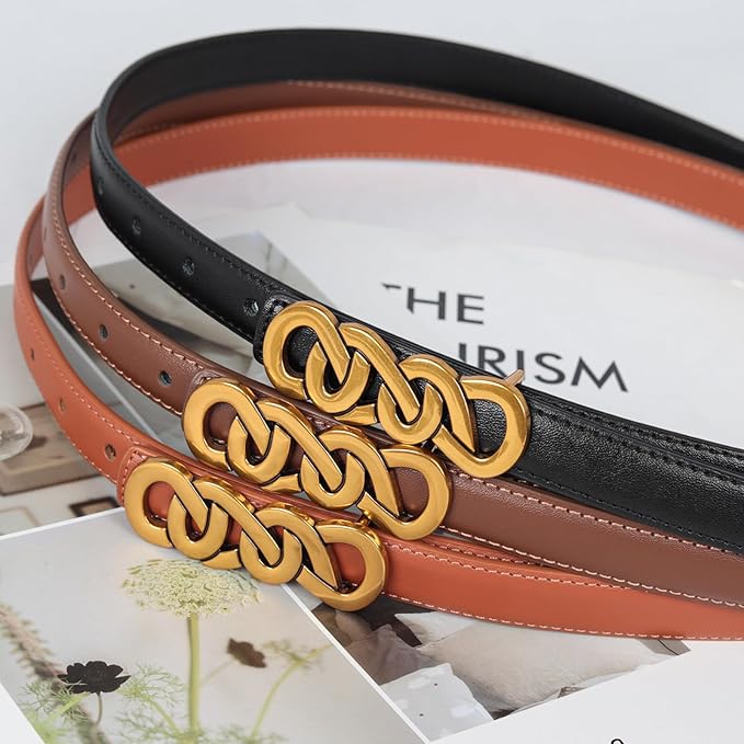 Women's Fashion Classic Metal Buckle Leather Belt with Jeans Dress