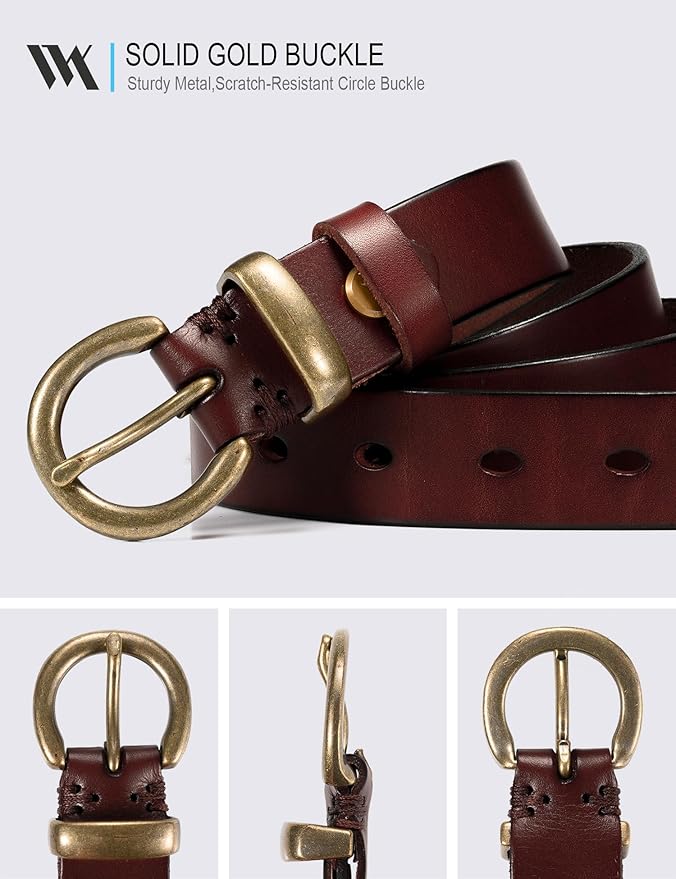 WOLFANT Full Grain Leather Belt for Women,1.1" Ladies Casual leather Jean Belt with Vintage Circle buckle in Gift Box