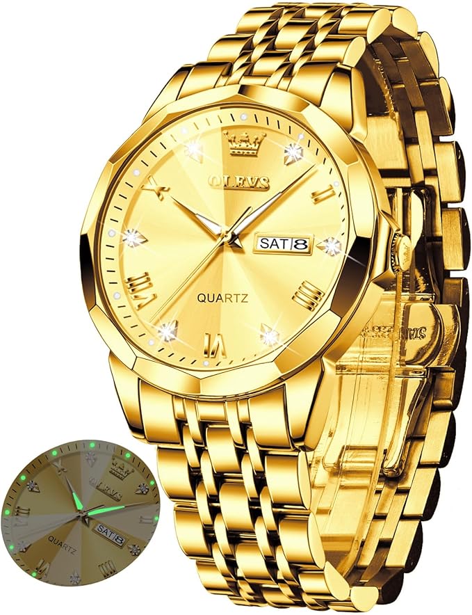 OLEVS Watch for Men Women Large Face Unisex Diamond Luxury Dress Analog Quartz Stainless Steel Waterproof Luminous Date Business Casual Wrist Watch
