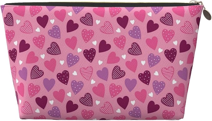 Cute Valentine's Day Hearts Makeup Bag Zipper Pouch Travel Portable Cosmetic Bag Organizer for Women