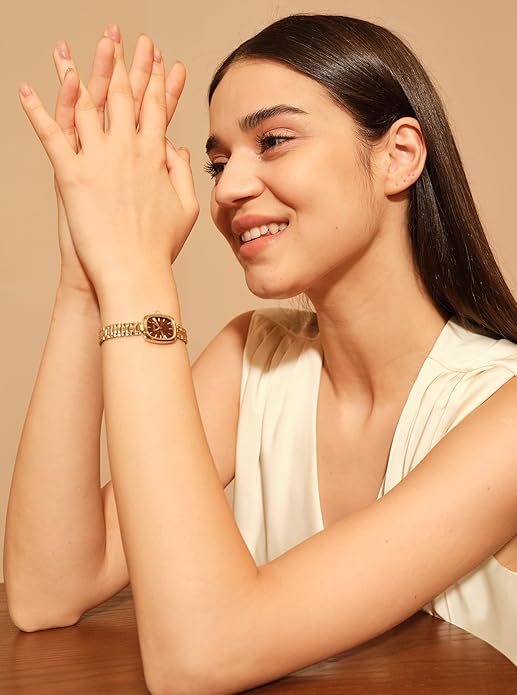 Gold Watches for Women Vintage Ladies Wrist Watches Stainless Steel Dainty Small Gold Watch with Link Removal Tools and Gift Box for Women and Love Ones
