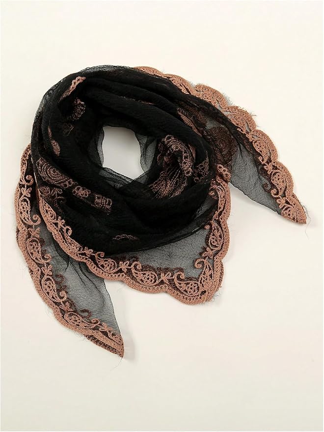 Floerns Women's Flower Embroidery Hair Scarf Headband Sheer Lace Hair Bandana