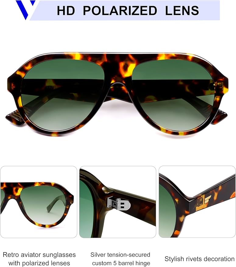 VANLINKER Retro Aviator Polarized Sunglasses for Men Women Trendy 70s Vintage Plastic Frame Sun Glasses VL9750