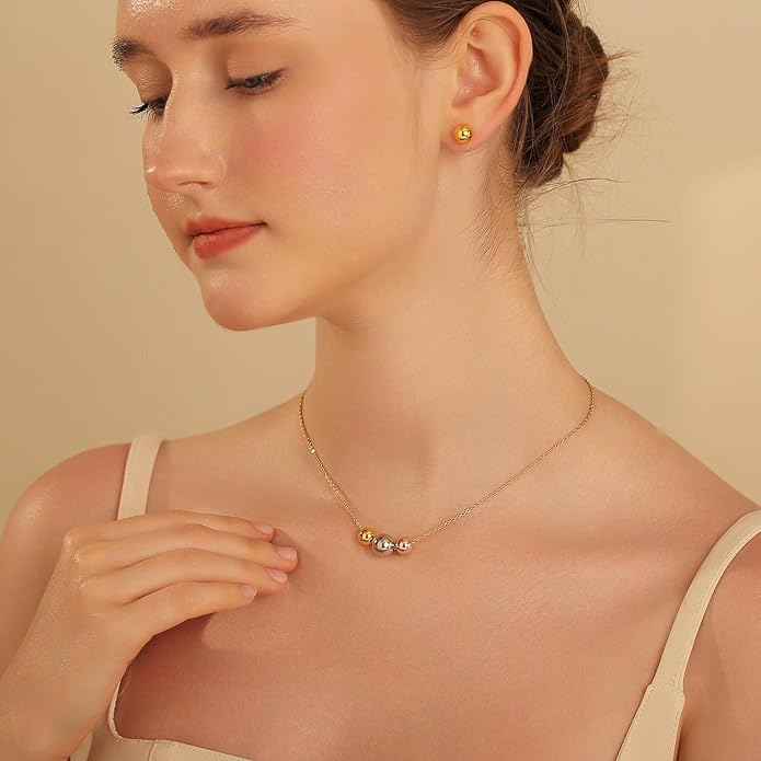 Dainty Geometric Jewelry Set for Women - Stainless Steel Necklace & Earrings Minimalist Matching Set