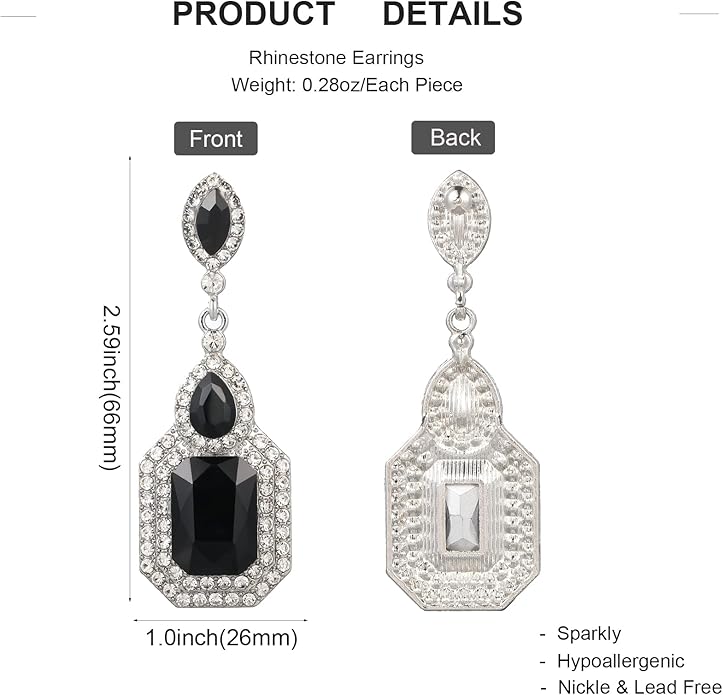 Vintage Rhinestone Dangle Statement Earrings Colorful Long Crystal Dangling Drop Earring for Women Formal Wedding Prom