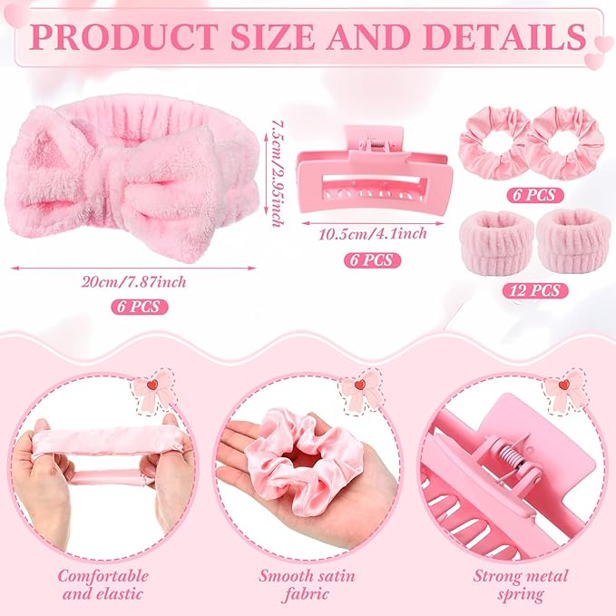 Spa Party Favors Pink Sleepover Party Supplies Bow Headband Wristband Scrunchies Hair Clip Jewelry Case Makeup Bag Mirror for Women Bridesmaid Return Gifts(Multicolor,96 Pcs)