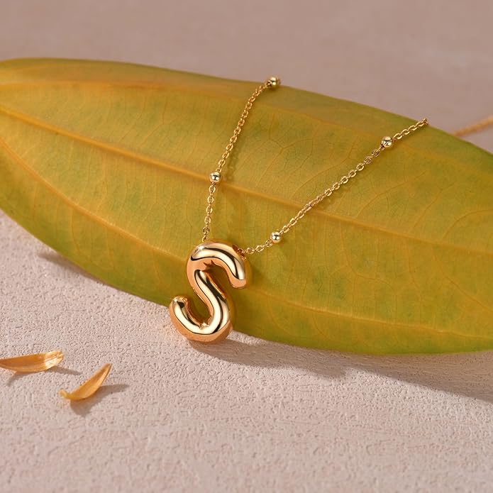 LUCA SMITH Initial Necklaces for Women, Dainty Balloon Bubble Letter, Name Letter Alphabet Pendant Layered Choker Chain Jewelry Gift