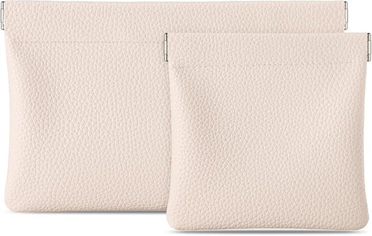 Sightor Leather Pocket Cosmetic Bag for Purse, 2 Pack Small Makeup Bag for Women Coin Purse Lipstick Cosmetic Accessories Organizer Travel Cosmetic Pouch (Creamy)