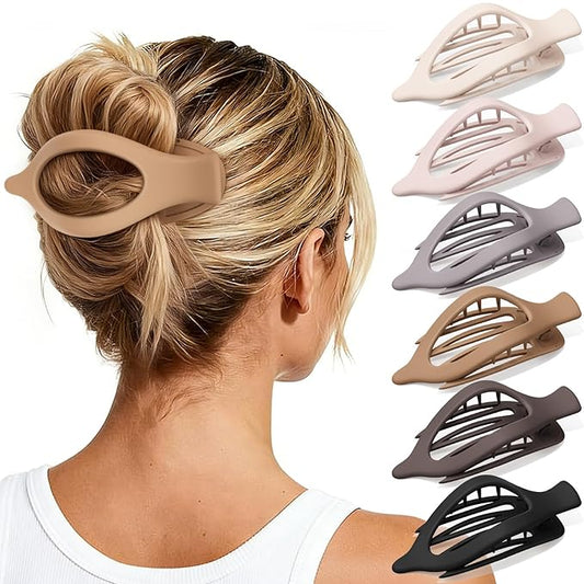 6 PCS Large Flat Hair Clips for Women Girls, French Concord Lay Down Claw Clips for Thick Thin Hair, Comfortable Curved Flat Clips, Matte Non-slip Strong Hold Hair Accessories, Neutral