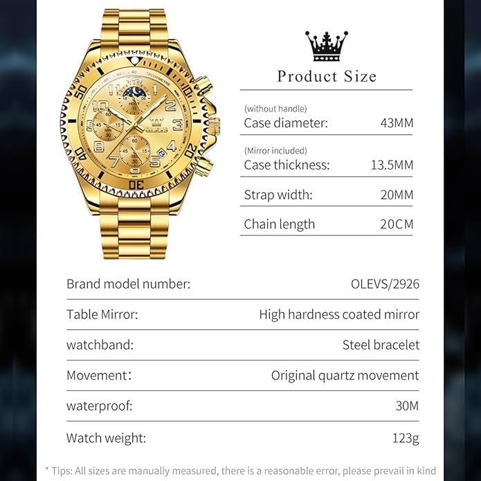 OLEVS Mens Watches Big Face Stainless Steel Waterproof Date Analog Quartz Watches Fashion BusinessWrist Watches for Men…