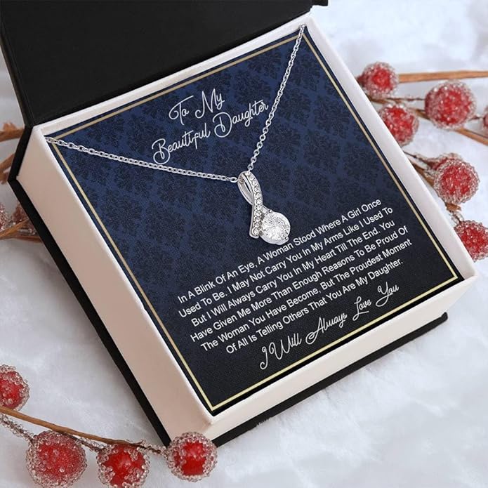 VIRAGIL To My Daughter Gift Necklace From Dad or Mom - Badass Daughter Jewelry With Heartfelt Message & Elegant Box